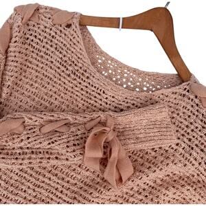 Rewind Pink Peach Loose Knit Tie Accent Long Sleeve Sweater S